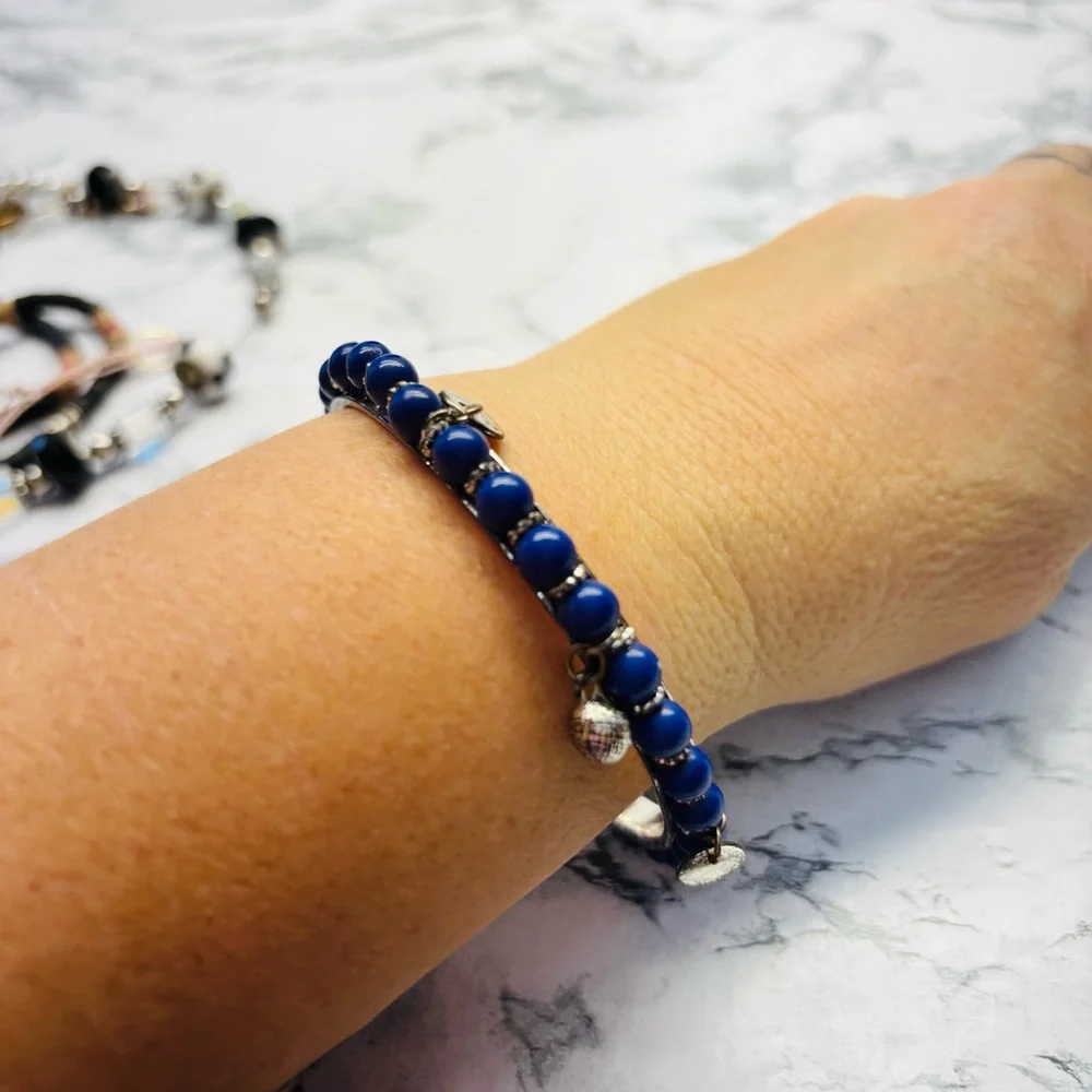Silver and Blue Beaded Charm Bracelet